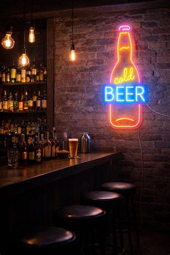 Cold Beer Neon Sign – Handmade LED Neon Bar Sign, Pub Wall Neon Light, Bar Decor Neon, Beer Bottle Neon Sign - Etsy