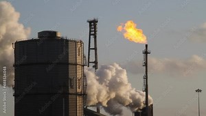 Steam and burning gas on a Uk steelmaking plant. redcar. Now closed.