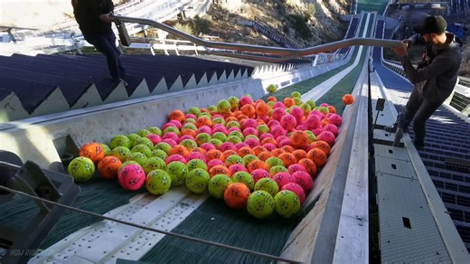 What happens when 200 soccer balls fly off a ski jump