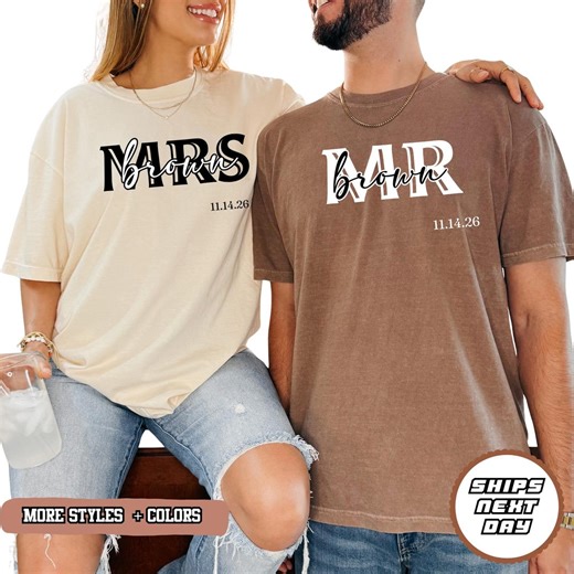 Matching Mr & Mrs Shirts, Custom Wedding Date T-shirt, Perfect Bridal Gift,c Ute Bride and Groom Tee, Honeymoon Set, Anniversary Gifts - Etsy
