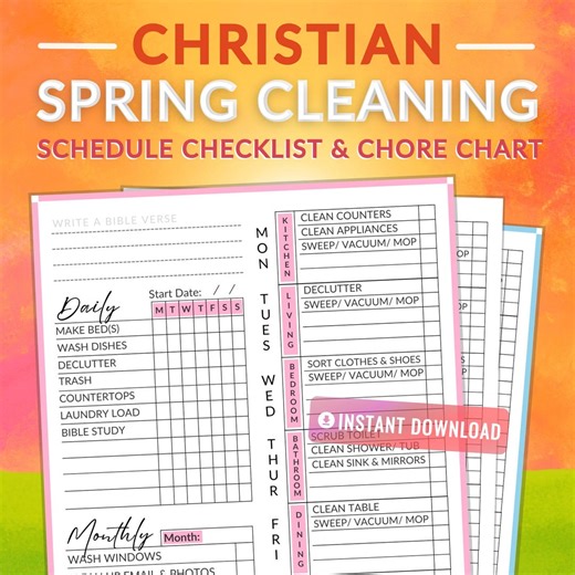 Christian Spring Cleaning Schedule Checklist & Chore Chart Printable ®bon Roi Press - Etsy