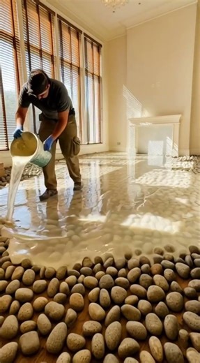 DIY Pebble Epoxy Floor Transformation! 😱 #Shorts