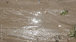 Low tide ocean beach water leaving fast 4K 2160p 30fps UltraHD footage - Daily change of sea level sand and rocks close-up 3840X2160 UHD video Stock Video