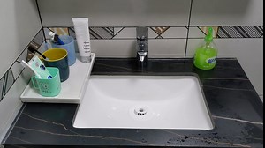 Ceramic Bathroom Rectangle Tray, Organizer Makeup Jewelry Perfume Tray for Vanity, Dresser (Large, Pale)