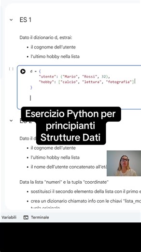 Esercizio Python per principianti, oggi vediamo le strutture dati! Quale esercizio ti piacerebbe vedere la prossima volta? #programmazioneinformatica#python#coding#codice