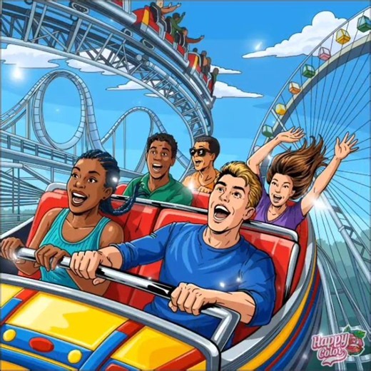 Colour with me fun on a roller coaster in Happy Color App.