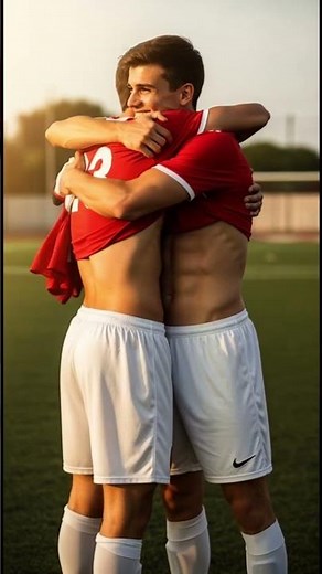 Two Muscular Soccer Players Hug After the Game #shorts #muscle #soccerclubmen