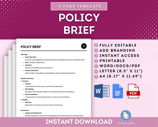 Policy Brief Template, Policy Summary, Policy Overview, Company Policy Brief, Policy Document Summary, Organizational Policy Brief Template - Etsy