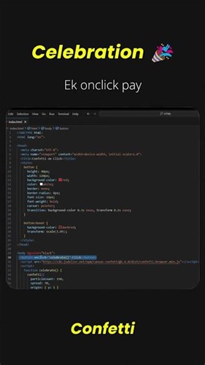 Celebration 🎉🎊 Confetti Effect using JavaScript 🔥 #developer #coding #htmlcss #webdesign #css