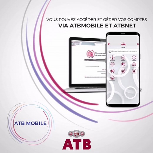Notre application #ATB_MOBILE📱simplifie vos opérations bancaires lorsque vous êtes en déplacement 👌 Vous pouvez vérifier votre solde, effectuer un transfert d’argent ou bien localiser l’agence la plus proche de vous 🏢 ATB Mobile est disponible via ce lien : atb.tn/produits/services-atbmobile-presentation.php | Arab Tunisian Bank