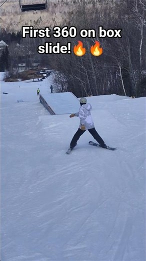 first 360 on box slide! #skiingstunts #skitricks #skiing #boxslide #skibox
