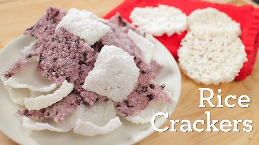 Making your own rice crackers isn't as hard as you might think! There are many types of rice crackers, but the basic idea is the same regardless of what kind you make: Start with cooked rice, then you shape it, dry it, and puff it in high heat. In this video I show you 2 examples of this process, one that is thin and crispy like "rice crackers," and the other one thicker and puffier more like "rice cakes." Their neutral flavour means you can then use it for whatever dip you like, it's a great gl