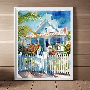 Key West Cottage Watercolor Art Print: Florida Keys Coastal Decor (digital Download) - Etsy
