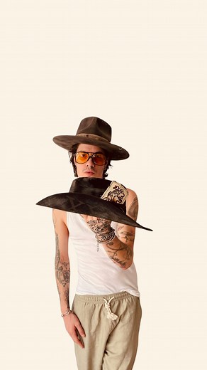 “XXIII” Custom hat for Jon. Distressed cowboy hat, love to burn a few fabrics and put them together to create a damaged ribbon🔥 What’s your favorite element fam? . whyhats.es . #whyhats #reels #customhat #handmadehat | Why Hats