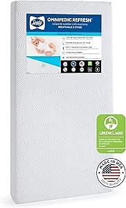 Sealy Baby Refresh Breathable 2 Stage Waterproof Crib Mattress Plus Toddler Bed Fit, Removable Knit Cover, GREENGUARD Gold Certified, Safety & Quality Tested, Made in USA, 52X28 -White