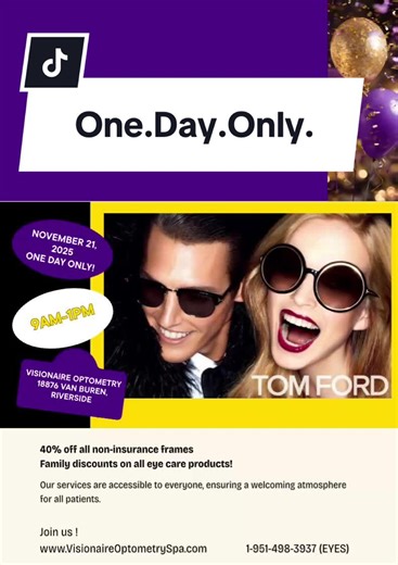 BLACK FRIDAY AT VISIONAIRE IS HERE 👀✨ One. Day. Only. 40% OFF all non-insurance frames — luxury, designer, and exclusives you won’t find anywhere else. PLUS: All eye care products = friends & family pricing 🤝💙 Use your HSA/FSA or CareCredit and stock up ONCE this year before it’s gone. Doors open 9am till 1pm — don’t walk… RUN. Your 2025 glow-up starts with your eyes 😎🖤 #BlackFriday #fyp #VisionaireOptometry #RiversideDeals