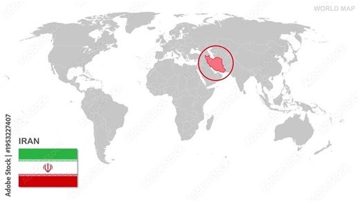 Iran Map Video, highlighted in world map with national flag and borders, perfect for presentations, travel, education, geography, and global studies.