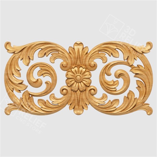 Baroque Scroll Ornament STL for CNC – Decorative Wood Carving Relief Panel 3D Model - Etsy