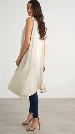 24seven Comfort Apparel Sleeveless Long Vest Cardigan | Oatmeal X-Large | Lightweight Summer Style
