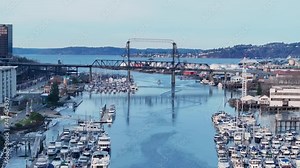 Murray Morgan Bridge On Thea Foss Waterway In Tacoma, Washington. wide shot