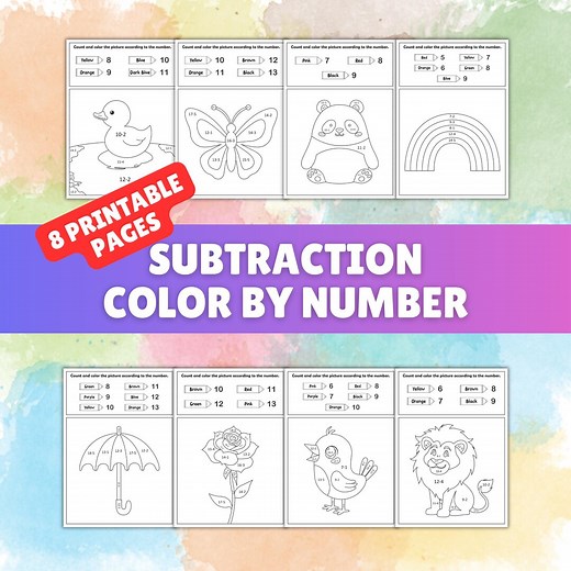Subtraction Color by Number Worksheets | 1st Grade Math Coloring Pages for Early Finishers & Sub Plans Bundle Math Activity Worksheets - Etsy Canada