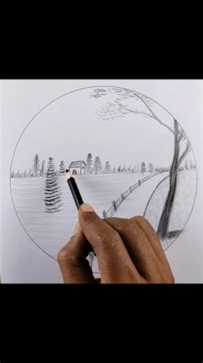 Beautiful Circle Scenery Landscape Drawing Step By Step//🙂🙂 #drawing #art #sketch #scenery