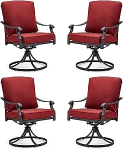 EROMMY Patio Swivel Chair Set of 4, Heavy Duty Outdoor Dining Chairs with Thickened Cushions, Metal Patio Chairs Gentle Rocker for Outside, Garden Lawn & Porch, Backyard, Red