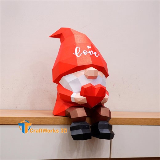 Valentine’s Gnome Papercraft SVG PDF Template | DIY Low Poly Male Gnome for Cricut - Etsy