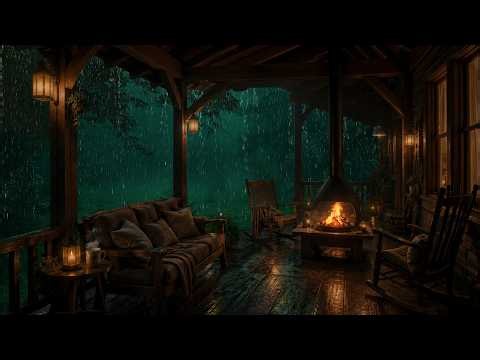 Heavy Rain and Thunder on Stormy Cabin Deck | Fall Asleep Fast