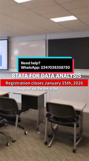 This training is Practical ✅ Beginner-friendly ✅ Academic focused 📌 STATA for Data Analysis 📅 Registration closes January 15th 🔗 Register via the link in bio #STATAforDataAnalysis #LearnSTATA #DataAnalysisTraining #AcademicResearch #ThesisHelp STATA for Data Analysis \t•\tLearn STATA \t•\tData analysis training \t•\tThesis data analysis \t•\tResearch data analysis \t•\tSTATA for beginners \t•\tAcademic research training \t•\tPostgraduate research \t•\tMSc thesis \t•\tPhD data analysis