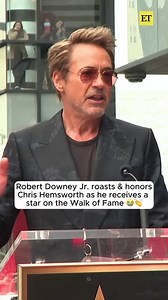 2.2M views · 57K reactions | Robert Downey Jr spills the Marvel tea as he roasts Chris Hemsworth with a few silly digs from his Avengers co-stars during his Hollywood Walk of Fame speech. | Entertainment Tonight | Facebook