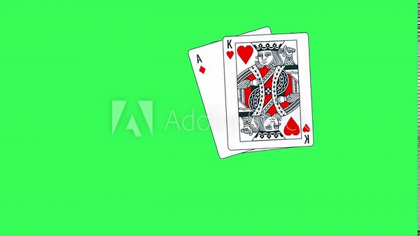 2D animation of playing cards. Animation of different five cards making fan. Animated poker cards. Green screen Background. Can be used in any videos by easily removing green screen. Royalty free. 4k.
