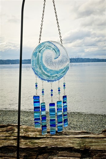 Fused Glass Ocean Wave Wind Chime, Shades of Turquoise - Etsy