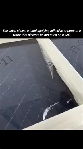 information | Science | technology on Instagram: "The image is a video editing screen showing a clip where adhesive is being applied to a trim piece. The video editor interface includes options like audio, text, and sticker tools. A "Swipe up to edit" prompt is visible in the center. The video shows a hand applying adhesive to a white trim piece to be mounted on a wall."