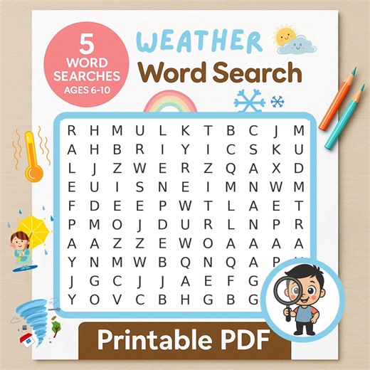 Weather Word Search Puzzle: Kids Vocabulary Game (printable PDF) - Etsy