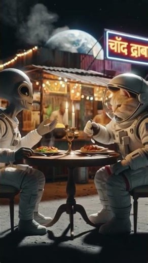 Alien Dinner Date With Astronaut Cat on the Moon 🌕🐱👽