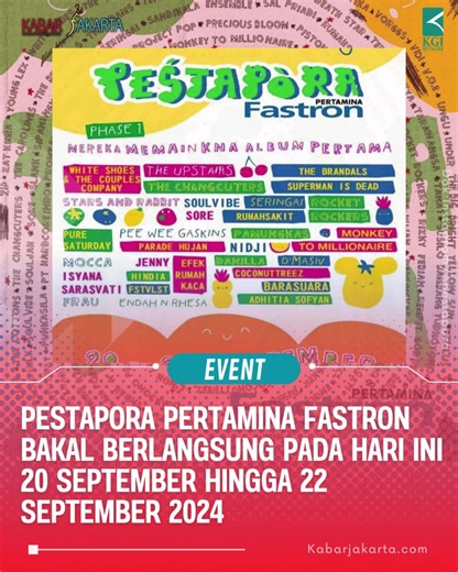 Pestapora Pertamina FASTRON dimulai hari ini! 🎉 Dari 20 hingga 22 September 2024 di Gambir Expo dan JIExpo Hall D2, Kemayoran, Jakarta. Tahun ini beda dari sebelumnya karena Presiden ke-6 Indonesia, Susilo Bambang Yudhoyono, akan tampil spesial di atas panggung! Jangan sampai ketinggalan momen bersejarah ini! 🎤🎶\t #pestapora2024 #pertaminafastron #SBYonStage #gambirexpo #jiexpokemayoran #MusikIndonesia #festivalmusik #Kabarjakarta #jakartaevent
