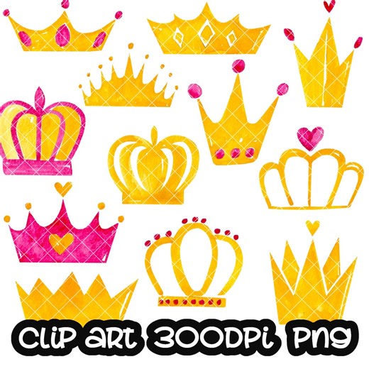 Crown Clip Art, Watercolor Clipart (PNG, Instant Download) - Etsy