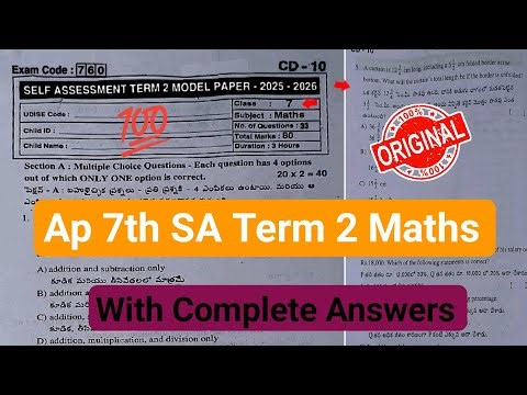 💯7th class maths Sa2 exam question paper 2026|Ap 7th Self Assessment Term 2 model paper maths 2026