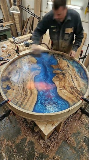 Beautiful blue epoxy wooden dinner table #diy #epoxy #epoxytable #design