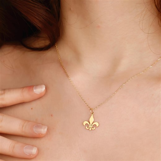 14K Gold Fleur De Lis Pendant Necklace: French Royal Symbol - Etsy