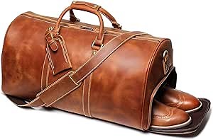 Leather Travel Duffel Bag, Mens Classic Gift Leather Weekend Bag Overnight Full Grain Retro Sport Gym Carry on Luggage YKK Zipper (Brown)