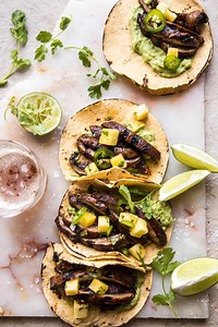 Asada Mushroom Tacos with Lime Smashed Avocado.