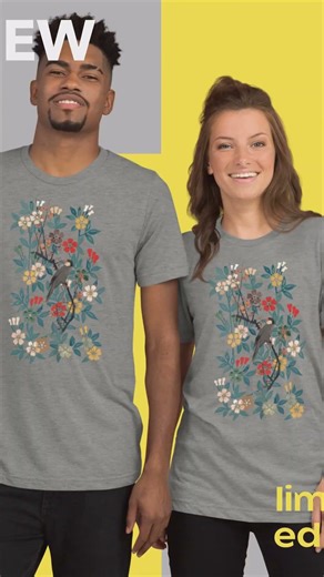Java Sparrow and Flowers Pattern Premium T-Shirt by ERIZEN