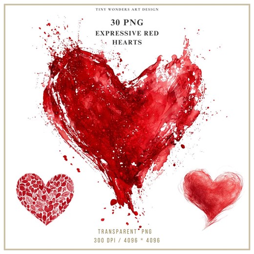 Red Hearts PNG Bundle, 30 Love Heart Clipart, Valentine Graphics, Transparent Background, Commercial Use - Etsy