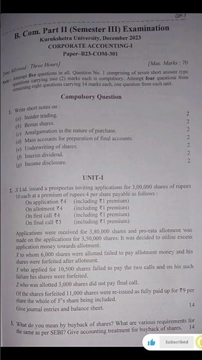 B.com 3rd sem corporate accounting Questions paper ! Kuk University ! NEP #university #exam #bcom