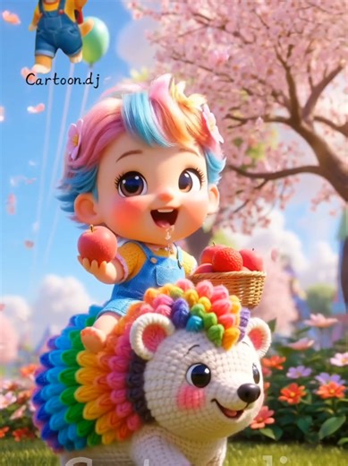 Cute Kids Riding Cartoons