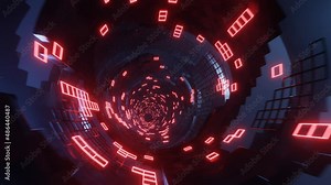 4k 3D animation. Flight in abstract sci-fi tunnel seamless loop. Futuristic motion graphics, high tech background. Time warp portal, lightspeed hyperspace concept. Glowing hi tech texture. Cyberpunk