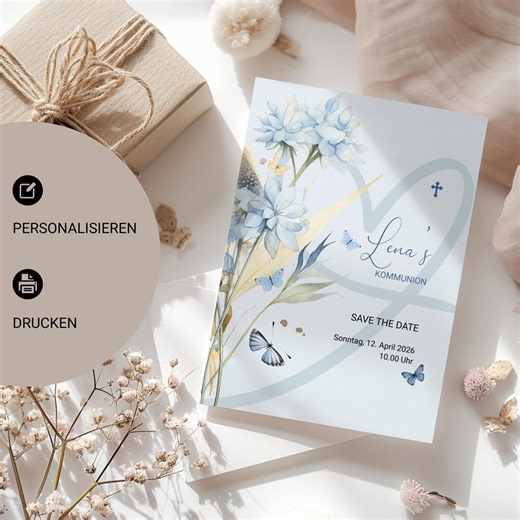 First Holy Communion Invitation | Folded Card DIN A5 | Customizable | Communion Invitation Card | Canva Template - Etsy