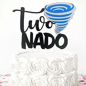 Twonado Cake Topper, Tornado 2nd Birthday Cake Topper, Tornado Theme 2nd Birthday Party Decoration, Two-Nado Cake Pick for Boys Girls 2nd Birthday
